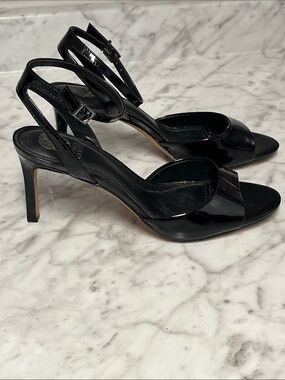 Vince Camuto Black Patent Leather Open-Toe Slingback Heels